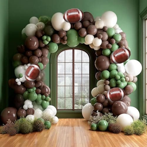 Football Balloon Garland Arch Kit, 137Pcs Sage Green White and Coffee Brown Balloons with Football Foil Balloon for Touch Down Rugby Sport Theme Superbowl Party Decorations - Thumbnail 6
