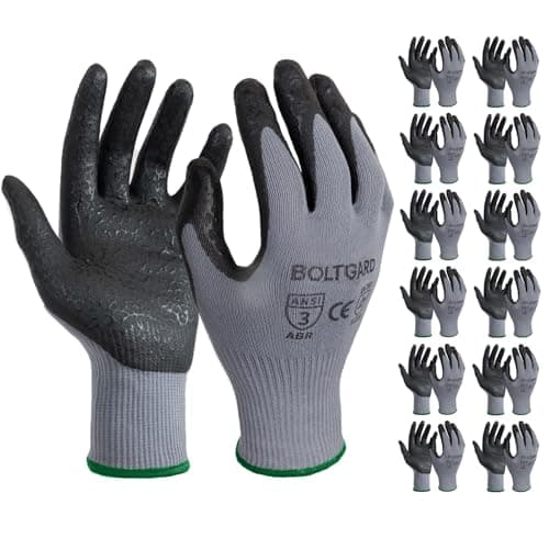 BOLTGARD Work Gloves for Men Pro with Wavy Foam Nitrile Grip, Touchscreen Breathable for Construction, Mechanics, 12 pair, Medium