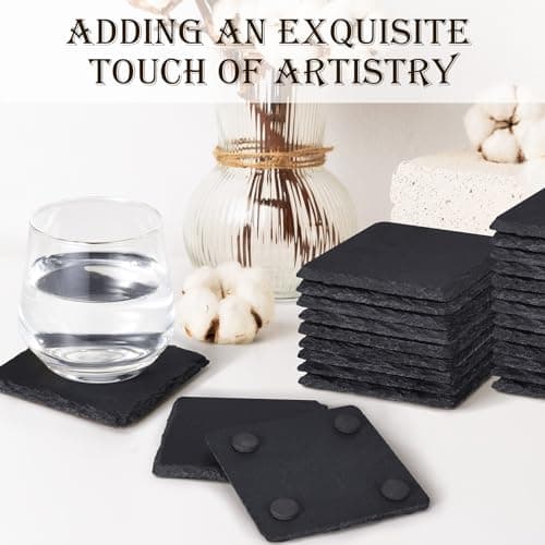 72 Pieces Slate Drink Coasters, GOH DODD 4 Inch Black Coasters Stone Coaster Set, Laser Engraving Blanks with Anti-Scratch Bottom for Home Office Bar Outdoor Housewarming Gifts Wedding Party, Square - Thumbnail 6