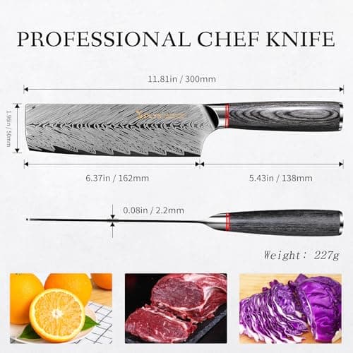 Plys 6.5 inch Titanium Coated Nakiri Knife Japanese Chef Knife with Sheath High Carbon Stainless Steel Vegetable Cleaver - Thumbnail 5