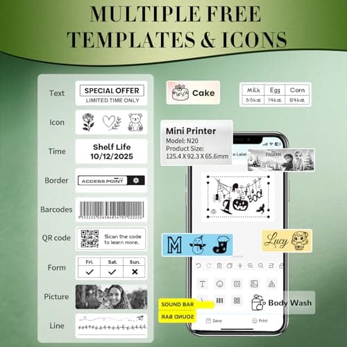 Anycash Label Maker Machine with Tape, 2 Inch Portable Bluetooth Label Makers, N20 Wireless Thermal Label Printer for Small Business, Office, Home, School, Barcode Address Logo Labeler for Phone - Thumbnail 6