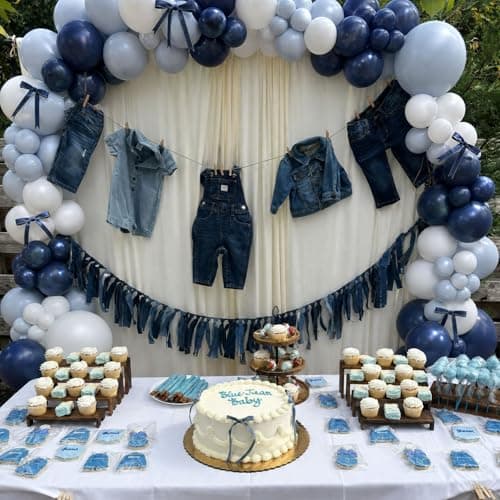 Navy Blue White Balloons Arch Kit, Blue Jean and White Balloons Arch Garland with Bows for Blueberry Denim Coquette Birthday Baby Shower Wedding Gender Reveal Decorations - Thumbnail 2