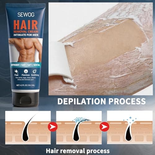 SEWOG Hair Removal Cream For Men - For Unwanted Hair in Body Legs Chest Underarms Intimate Areas, Painless Effective Flawless Soothing Easy, Gentle Formula, 4.2 FL OZ - Thumbnail 3