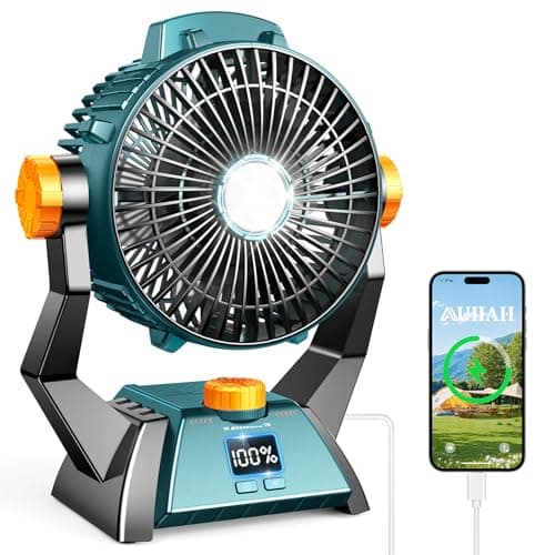 Camping Fan - Rechargeable Portable Battery Powered Camping Fans for Tents with LED Light, Power Display, Timers & 360° Hanging Hook, Ultra Quiet USB Personal Tent Fan for Fishing Travel Home Office - Image 1