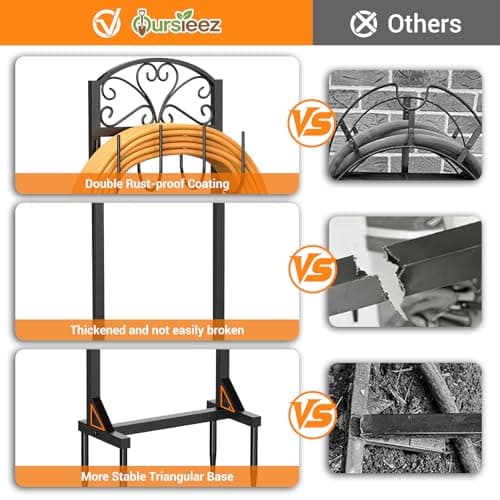 Oursieez Garden Hose Holder for Outside - Freestanding Metal Water Hose Holder Stand Holds 151ft, Heavy Duty Garden Hose Storage Hanger Rack for Outdoor Yard Patio - Thumbnail 4