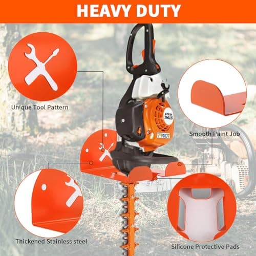 Upgraded Trimmer Rack Wall Mount - 8" Heavy Duty Weed Eater Hanger for Garage Wall, Garden Power Tool Holder Organizer Hooks for Grass Trimmer, Hedge Trimmer, Leaf Blower and Chainsaw, Orange, 1 Pack - Thumbnail 5