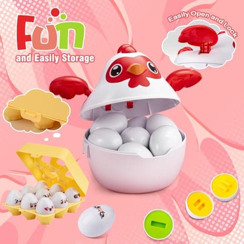 VROGTIK Easter Egg Matching Game, 24-Piece Easter Basket Stuffers for Kids, Color Shape Number Recognition Educational Toddler Toys, Chicken Storage Box Preschool Learning Toy for Boys Girls - Thumbnail 2