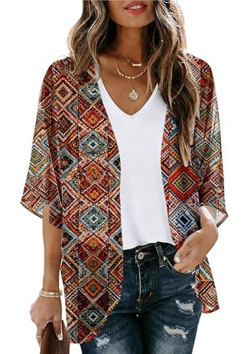 Dimur Flowy Kimono for Women Summer Lightweight Swimsuit Cover Up Floral Print Cardigan Women's Clothing X-Large - Image 1