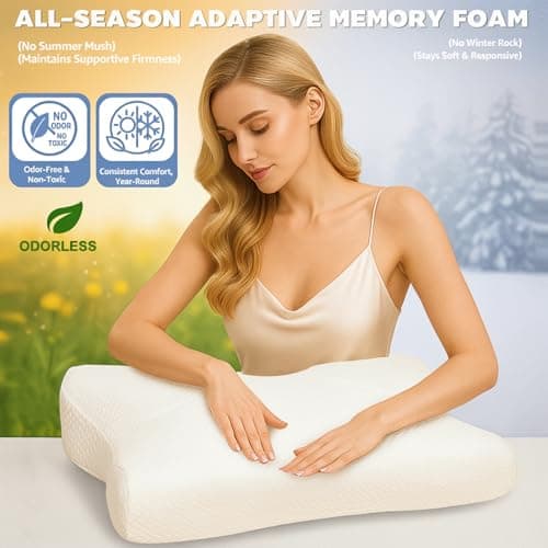 COMFILLOW Cervical Neck Pillow for Pain Relief, All Season Memory Foam Pillow with Dual Height Design & Arm Cradle, Support for Side, Back, Stomach Sleepers - Thumbnail 2