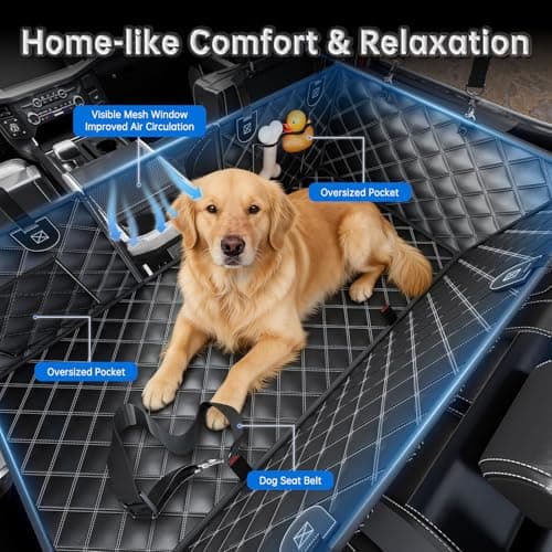 RYNVALE [2026 Upgraded] Hard Bottom Car Seat Cover for Dogs, 600lbs Heavy Duty Back Seat Extender, Waterproof Dog Car Hammock with Detachable Mat, Fits Full Size SUV & Trucks, 2-4 Large Dogs, XL - Thumbnail 5
