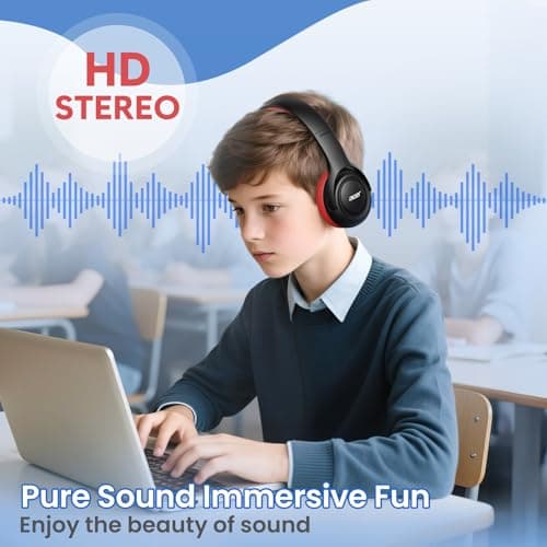 acer Kids Headphones - Over-Ear 85/94dB Volume Limiter, 3.5mm Jack Foldable Stereo Sound Headset for Toddlers Girls Boys Travel Learning Entertainment Tablet Kindle iPad PC Black Red, HK03 - Thumbnail 4