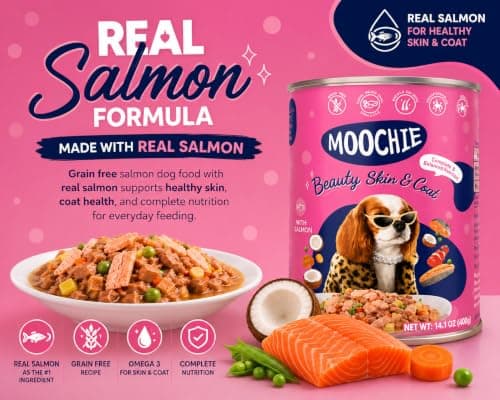 MOOCHIE Skin & Coat Wet Dog Food - Salmon, Chicken & Beef Liver- Grain Free - No Artificial Flavors or Preservatives - 4 × 14.10 oz cans - Thumbnail 3