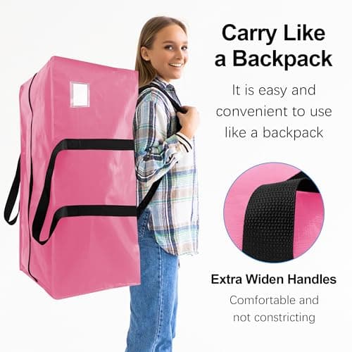VELVETSURE 12 Pack Heavy Duty Large Moving Bags W/Backpack Straps - Strong Handles & Zippers, Storage Totes For Space Saving, Fold Flat, Alternative to Moving Box and Storage Bin, Pink - Thumbnail 4