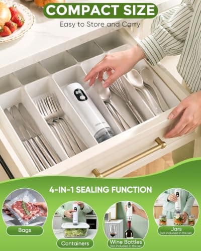 Compact Vacuum Sealer for Food (Vacuum Sealer Machine + 30 Reusable Vacuum Bags) Powerful Handheld Vacuum Sealer Machine, Seal Meal Saver, Portable Food Sealer - Thumbnail 6