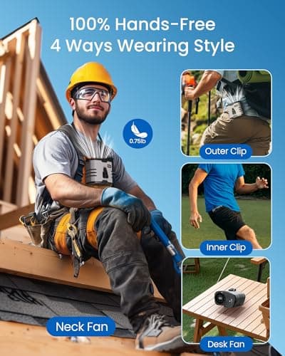 Primelove 10000mAh Portable Waist Rechargeable Fan, Clip on Belt Fan With 10 Speeds 16000PRM Strong Airflow, Hands-Free Hanging Neck Fan, Long-Lasting Cooling for Camping, Hiking, Outdoor,Jobsite,Grey - Thumbnail 4