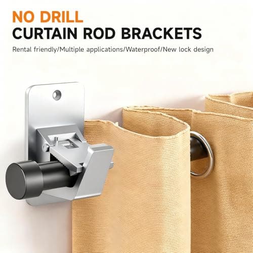 Universal Curtain Rod Holders, No Drill Curtain Rod Brackets, Self Adhesive Curtain Rod Brackets Up to 30 LB, Nail Free Curtain Rod Hooks for Bathroom, Bedroom, Livingroom, Kitchen (4PC, Silver) - Thumbnail 3
