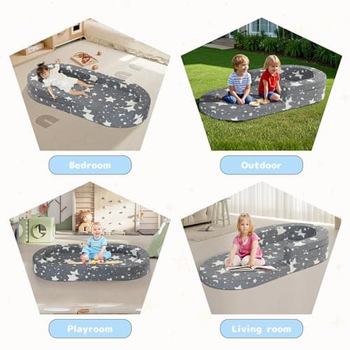 Winzoo Toddler Travel Bed Portable with Washable Cover, Soft Foam Foldable Floor Bed for Kids 1–3yr, No Assembly - Thumbnail 4