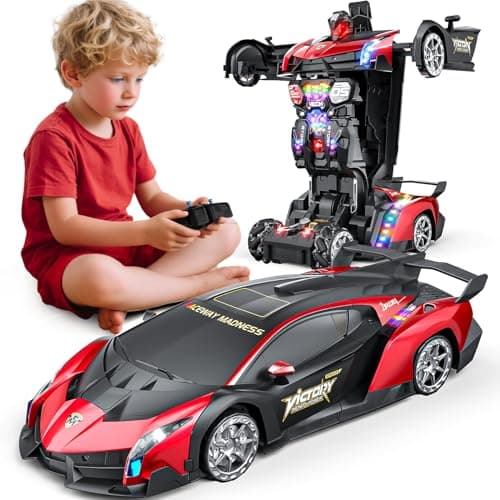 Holyton 1:10 Scale Transforming RC Car & Robot with Gesture Control, 80 Mins Play (2 Batteries), One-Button Transformation, LED Lights & Sound Effects – STEM Gift for Boys & Girls Ages 5-12 - Image 1