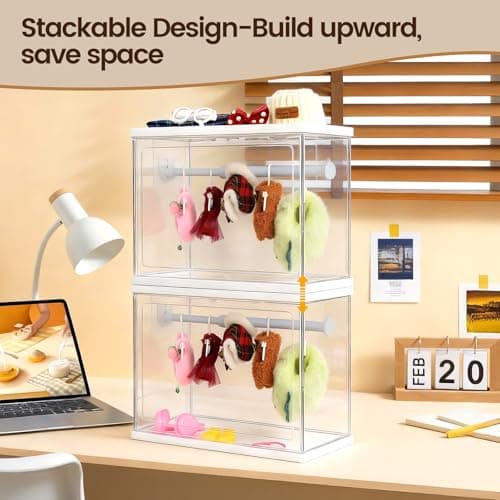 Clear Doll Wardrobe Storage Box Compatible with Labubu 15/17cm Doll Clothes & Accessories, Clear Display Box Shelf, Includes 10 Hangers, 1 Rod & 2 Supports, Stackable - Thumbnail 3