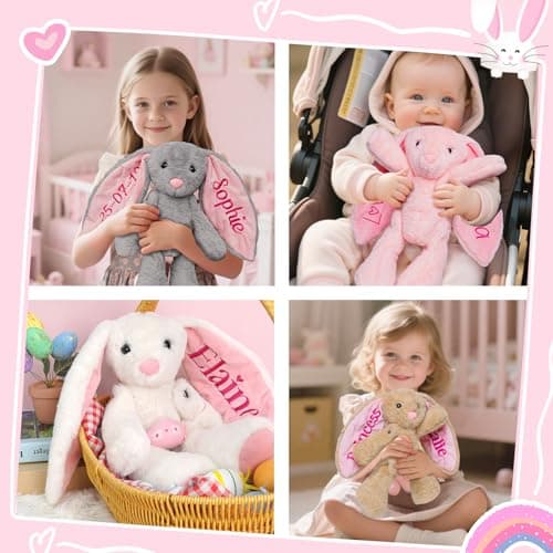 Individz Personalized Plush Bunny with Embroidered Name, Personalized Stuffed Animal for Baby, Custom Bunny Plush Toys, 1-14 Year Old Girls Easter Birthday Gifts for Baby Boys Girls Toddlers Newborn - Thumbnail 2