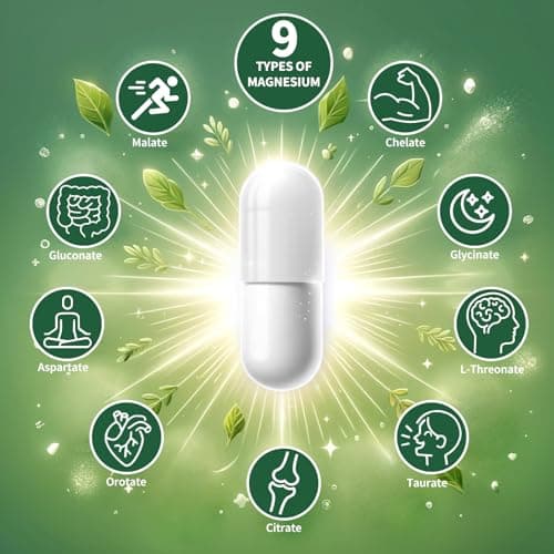 Magnesium Supplement with 9 Forms of High Absorption Magnesium Glycinate, L-threonate, Citrate, Malate and More for Muscle, Brain Support, Non-GMO, Gluten & Soy Free, 60 Capsules - Thumbnail 2