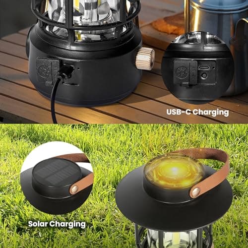Led Camping Lantern 2 Pack, 1000LM, Solar Lantern Rechargeable Camping Lights with Side Flashlights for Emergencies, IPX5 Waterproof Portable led Lanterns for Power Outages,USB C Cable Included - Thumbnail 4