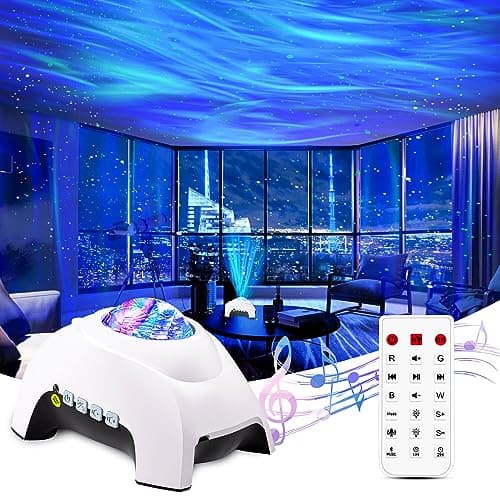 CIMELR Star Projector, Northern Galaxy Aurora Lights Projector with 33 Light Effects Bluetooth Speaker & White Noise, Remote Control Night Light for Bedroom, Room Decor, Gift for Kids Adults (White) - Image 1