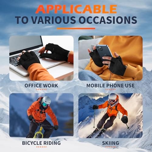 Heated Gloves for Men Women, Rechargeable Detachable Full & Half Hands Heated Glove Fingerless Electric Heating Gloves Hand Warmer for Work, Hunting, Skiing, Outdoor Work (Black-Gray, L) - Thumbnail 3