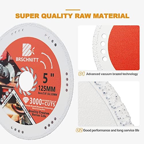 BRSCHNITT Diamond Cut Off Wheel,5 Inch x 7/8 Inch-5/8 Inch Arbor Vacuum Brazed Diamond Saw Blades for Metal Steel Tube Iron Rebar Cutting Wheel 125mm - Thumbnail 6