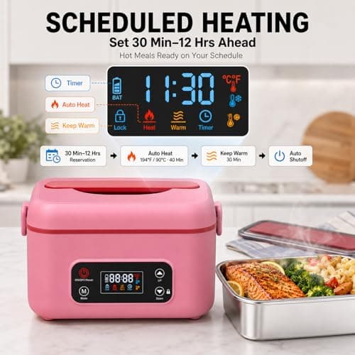MISS BIG Electric Lunch Box for Women, Cordless Heated Lunch Box, Pink - Thumbnail 4