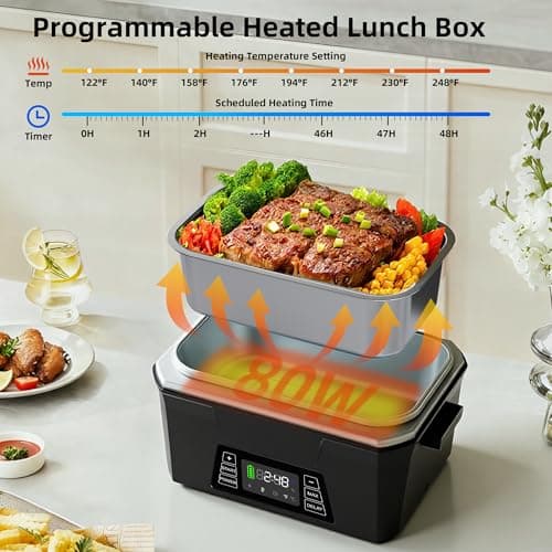 Vabaso Cordless Electric Lunch Box for Adults, App Control Heated Lunch Box with 27000mAh Detachable Battery, 1.2L Self Heating Lunchbox with Timer, Memory & Auto Keep Warm for Work Travel Outdoor - Thumbnail 4