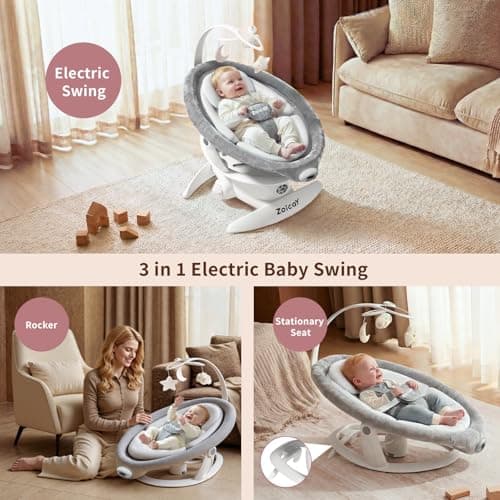Baby Swing, 3-in-1 Baby Swings for Infants with Motion Detection & Vibration Soother, 360° Rotating Electric Baby Swings with 5 Speeds & 3 Swing Modes, Infant Swing for Baby with 12 Preset Melodies - Thumbnail 2