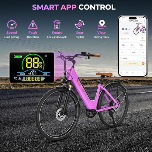 Movcan V80 Electric Bike, 1000W Motor 28MPH Ebike, 48V 13Ah Removeable Battery, 26'' City Cruiser Adult Electric Bicycles up to 70 Miles (V80 Classic with Phone Holder & Lock, Rose Red) - Thumbnail 6