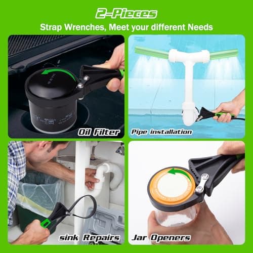 XUNTUI 2-Pack Strap Wrench Set (4" & 6") - Heavy Duty Rubber Belts with High-Strength PA66 Handles - Pro-Grade Oil Filter Wrench &Adjustable Jar Opener Kit - 8 Bonus Silicone Ties - Thumbnail 5