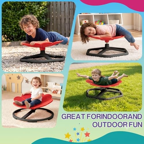 KYZDZQ Spinning Chair for Autistic Kids,Sensory Swivel Chair, 220LBS Weight Capacity, Sensory Toy for ADHD & Autism 3-6 Years Children,Training Body Coordination, Metal Base Non-Slip Design (Red) - Thumbnail 4