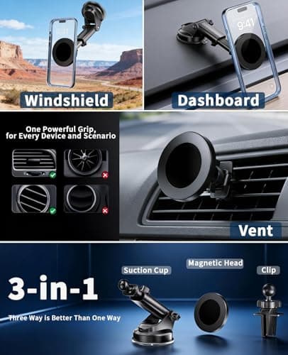 RayLink for Military-Grade Car Phone Mount【122+lbs Hold & Auto-Snap】 for MagSafe【2-in-1 Mount Included】 Magnetic Phone Holder for Car Truck Universal - Thumbnail 5