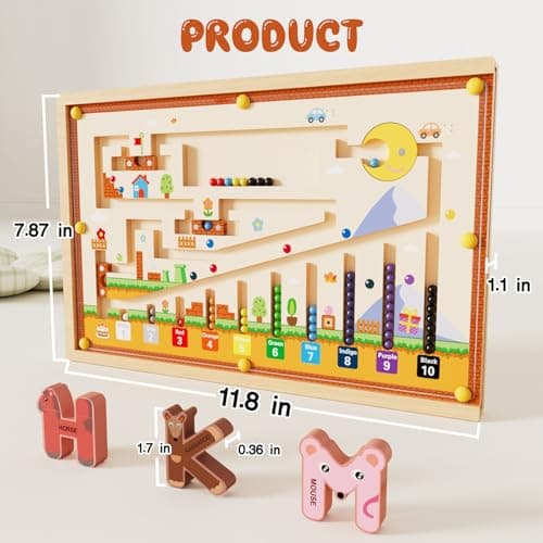 LIOKLICK 4-in-1 Magnetic Color and Number Maze, ABC Animal Alphabet Puzzles with Drawing Board, Wooden Montessori Toy Storage Box for 3-5 Year Old, Toddler Educational Learning Toy for Kids Boys Girls - Thumbnail 6