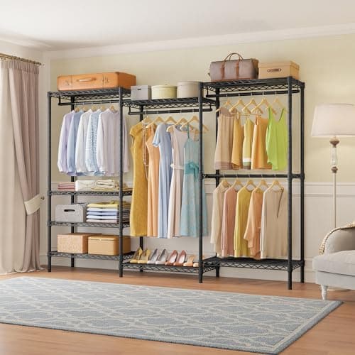 VIPEK V5 Plus Large Portable Closet Rack Freestanding Wardrobe Closet, Multi-Functional Clothes Rack Heavy Duty Metal Clothing Rack for Hanging Clothes, 85.4" L x 15.7" W x 76.4" H, Black - Thumbnail 2