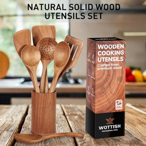 Wooden Spoons for Cooking - 8-Piece Wooden Kitchen Utensil Set made of Natural Solid Wood Material-Includes Spoons,Spatulas,Ladles,Mixing Spoon and Utensil Holder,Valentine's Day Gifts - Thumbnail 3