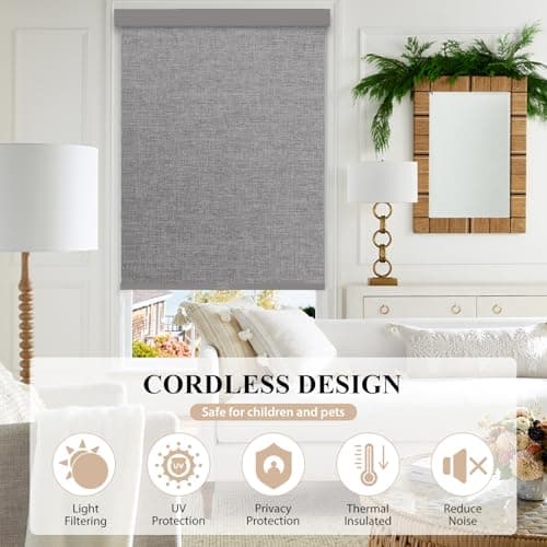 Dailyshades Blackout Roller Shades, Cordless Blinds with Valance, Window Shades for Home, Door Blinds, Thermal Insulated, Double-Sided Linen Day and Night Window Shades (57" W x 72" H, Dark Gray) - Thumbnail 5