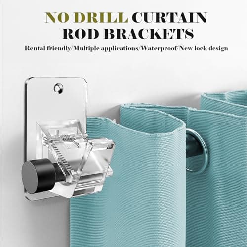No Drill Curtain Rod Brackets, Universal Curtain Rod Holder, 4 Pack Self Adhesive Curtain Rod Bracket Heavy Duty 30 LB, Nail Free Curtain Rod Bracket for Bathroom, Bedroom, Livingroom, Transparent - Thumbnail 3