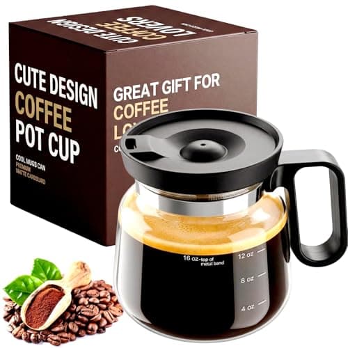 Coffee Pot Mug with Lid,16 Oz Glass Mini Coffee Cup | Spill Proof Heatproof Large Capacity Clear Travel Mug & Novelty Gift for Coffee Lovers & Office Desk (Coffee Pot-1 PCS) - Image 1