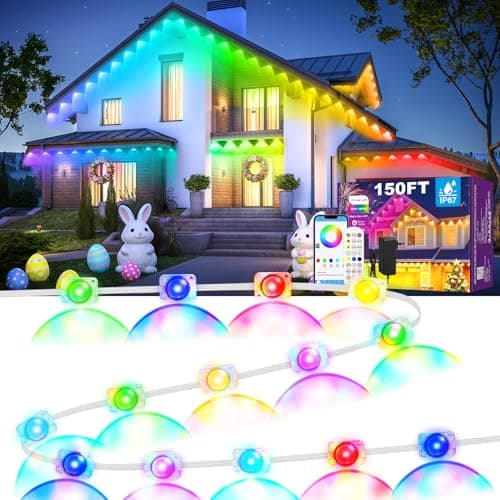 MUCCCUTE Permanent Outdoor Lights for Easter150ft RGB + IC Eaves Lights with App & Remote Control, Outdoor String LED IP67 Waterproof for Holidays New Year July 4th Roof Eaves House Garden Decor - Image 1