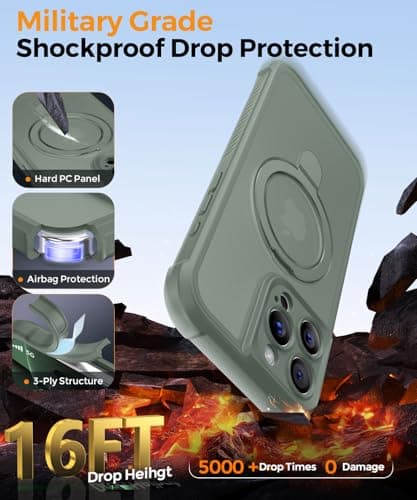MOCCA Design for iPhone 16 Pro Case with Magnetic Invisible Stand [Full Camera Protection] [Compatible with Magsafe] Military Drop Shockproof Translucent Matte Phone Case Cover 6.3",Calke Green - Thumbnail 5