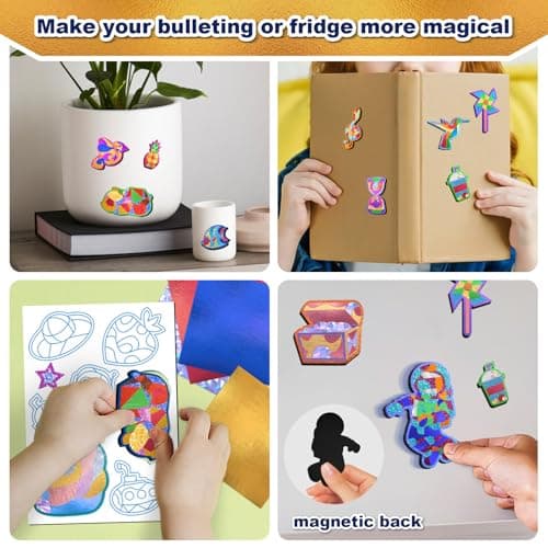 FLUXOJOY Foil Art Craft Kits for Kids, Mess -Free Fun Activity Set for Child, DIY Printing Craft Kit, Mother's Day Party Gifts for Ages 4 5 6 7 8 9 10 11 12 and Up, Art Travel Toys for Boys Girls - Thumbnail 4