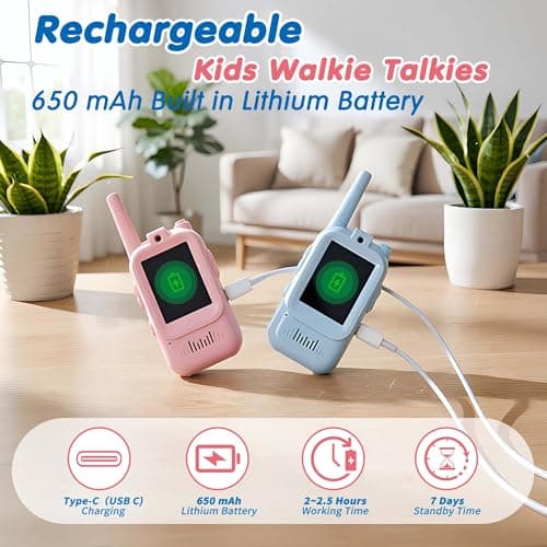 Gaotra Video Walkie Talkies for Kids, 2 Pack, 400meter Long Range Rechargeable，Voice Changer ，HDCamera, for Outdoor Backyard Camping Games, Toy Gift for Boys Girls Ages 3-10，Pink+Blue (Pink+Bule) - Thumbnail 4