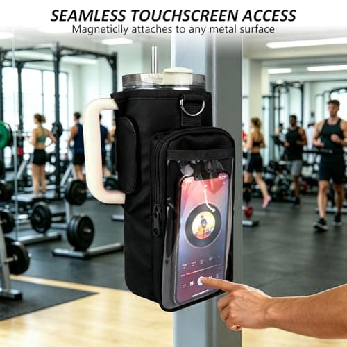JACZZO Magnetic Gym Bag, Magnetic Water Bottle Holder for Stanley, Gym accessories, Gym Gifts for Women and Men (Black, 40 OZ) - Thumbnail 2