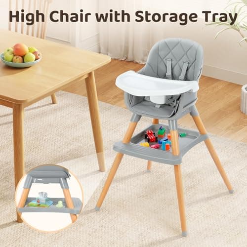 Ezebaby 6 in 1 High Chairs for Babies and Toddlers, Baby High Chair Convertible to Booster Seat and Toddler Chair, Wooden High Chair with Storage and Dishwasher Safe Tray - Thumbnail 2