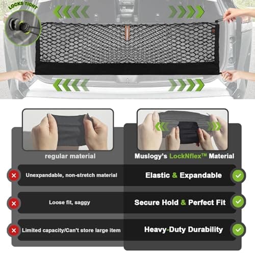 Muslogy Truck Bed Cargo Net Trunk Netting Compatible with Honda Pilot 2023-2026 | 2026+ Passport Accessories, Pickup Cargo Organizer SUV Sedan Storage Net w/Heavy Duty Carabiners - Thumbnail 5