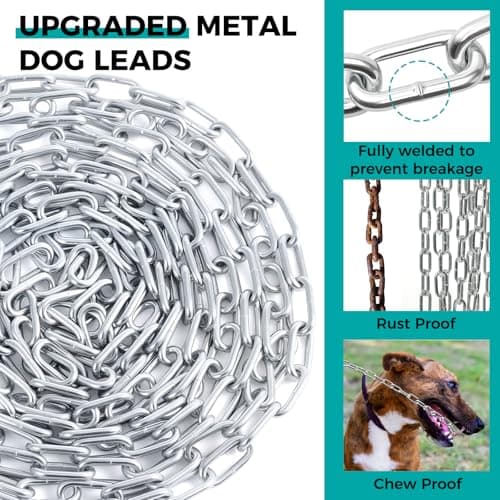 Libbipaw Heavy Duty 15FT Galvanized Dog Chain for Yard, Chew Proof Rust Resistant Tie Out Cable with 360° Swivel Hook, Tangle Free Runner Leash for Dogs up to 100lbs (3MM 15FT) - Thumbnail 4